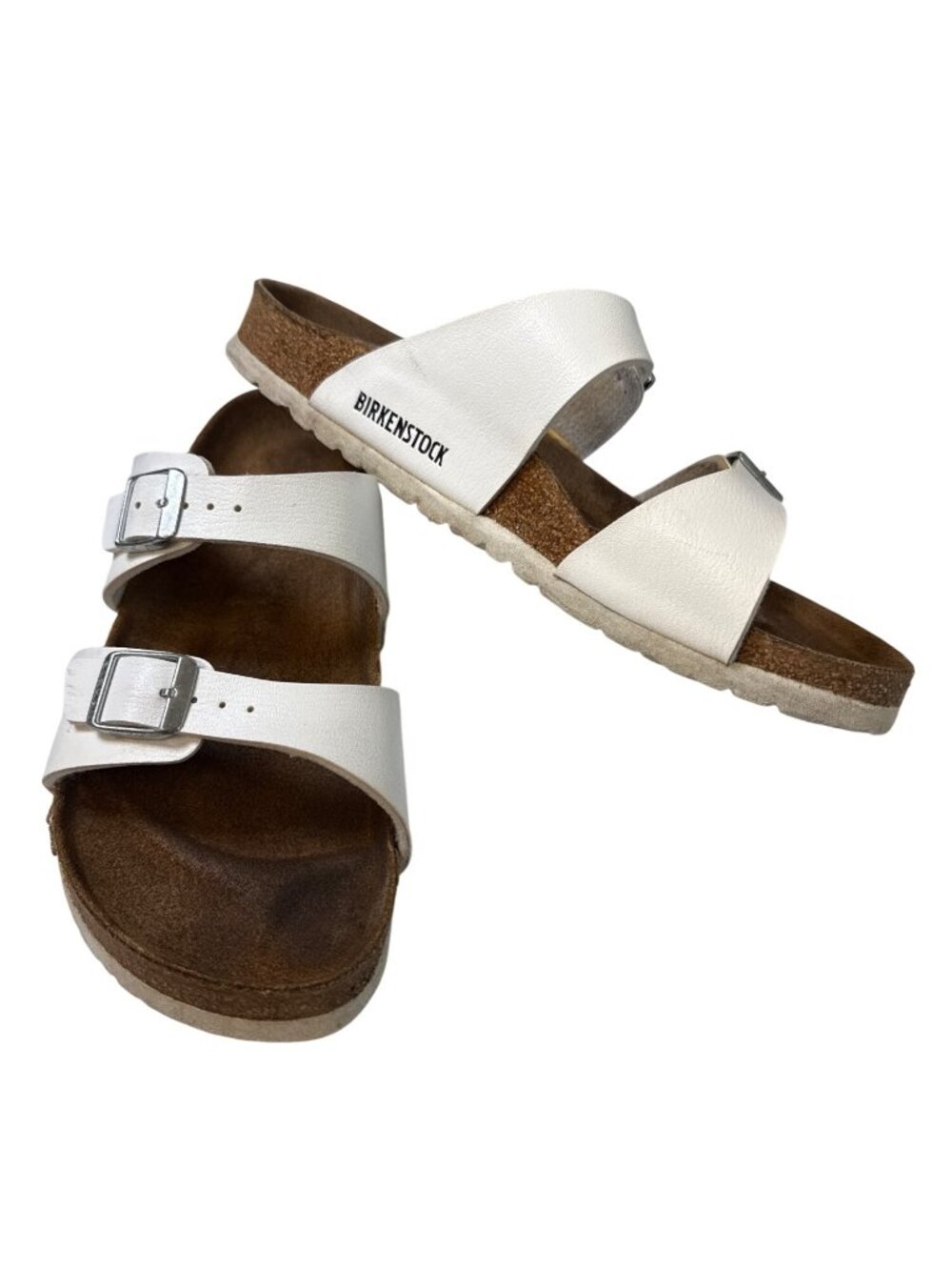 Birkenstock Arizona Leather Sandals~Size 9~White Silver Buckle Shoes P19 08